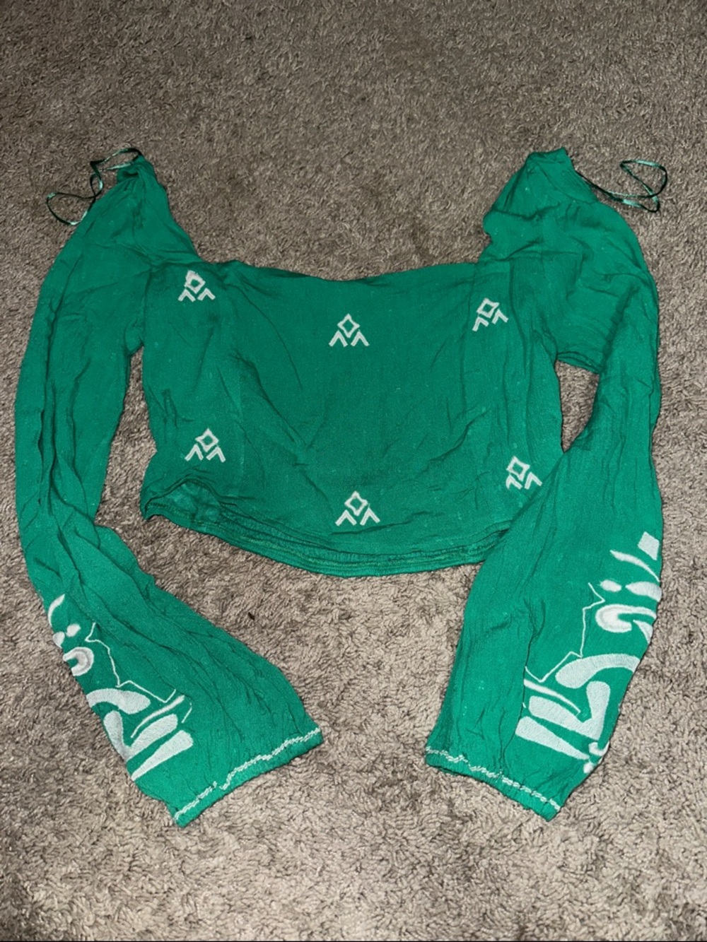Green Off-Shoulder Crop Top with Long Sleeves